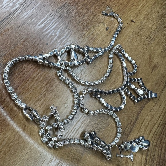 Vintage Silver tone Rhinestone 3 piece Set preowned - Picture 10 of 16